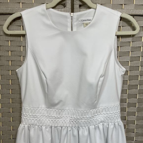 Calvin Klein Sleeveless Fit and Flare Dress Size 2 White Lace Trim Pockets NEW - Picture 3 of 12
